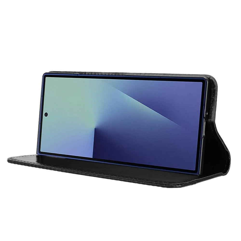 For Samsung Galaxy Z Fold7 5G Case with Pencil Holder Retro PU Leather Phone Cover - Black - 3