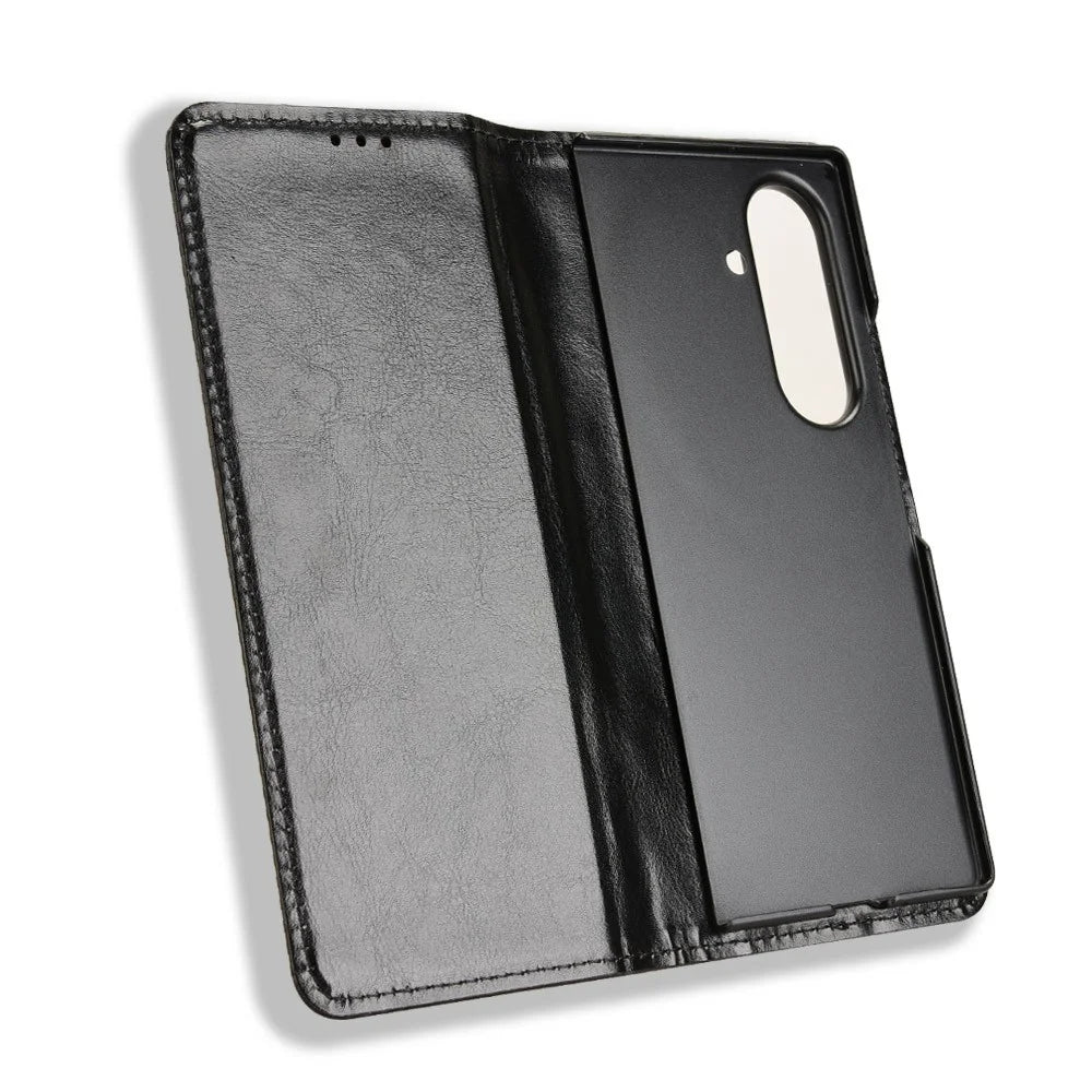 For Samsung Galaxy Z Fold7 5G Case with Pencil Holder Retro PU Leather Phone Cover - Black - 4