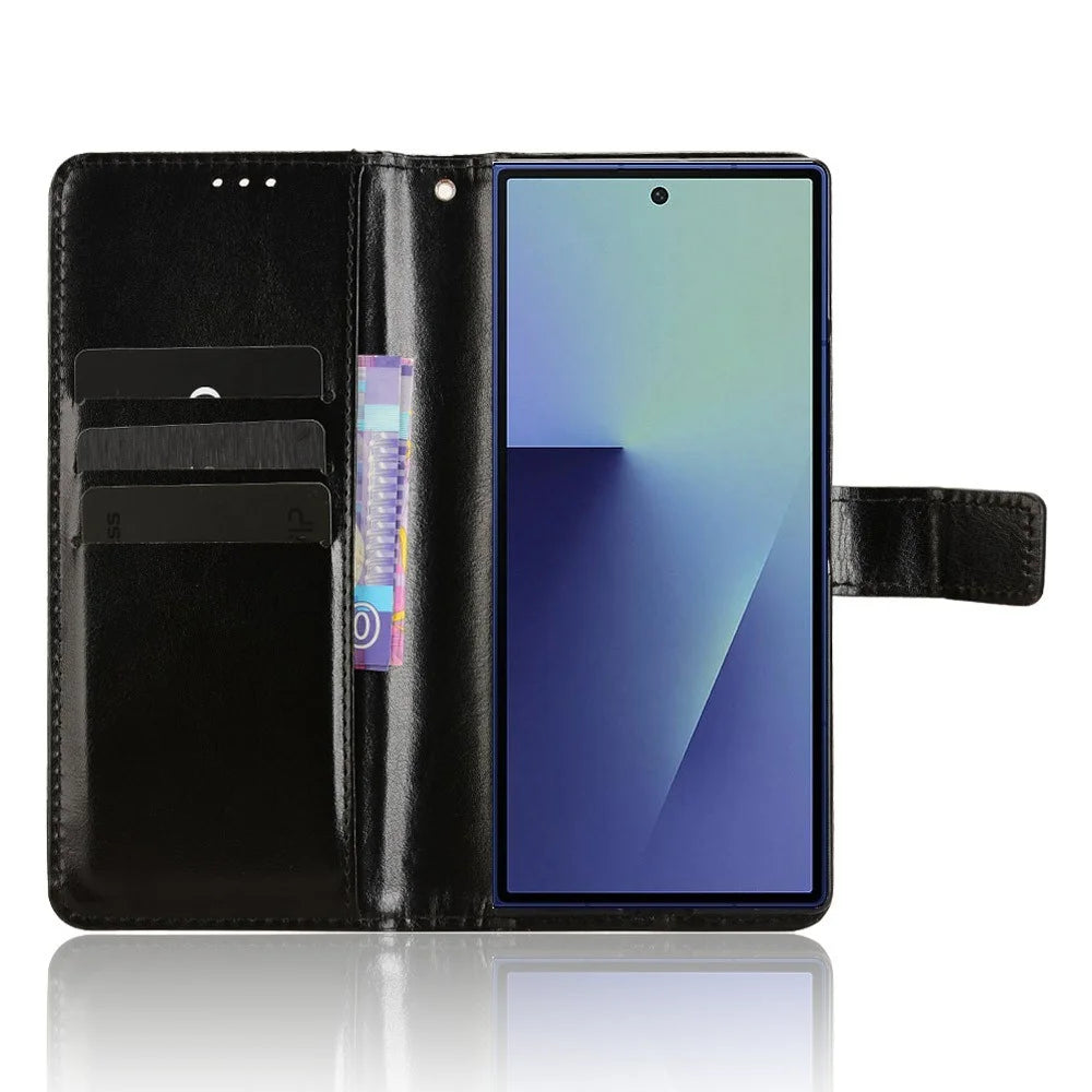 For Samsung Galaxy Z Fold7 5G Phone Case Pencil Slot Stand Leather Cover Crazy Horse Texture - Black - 2