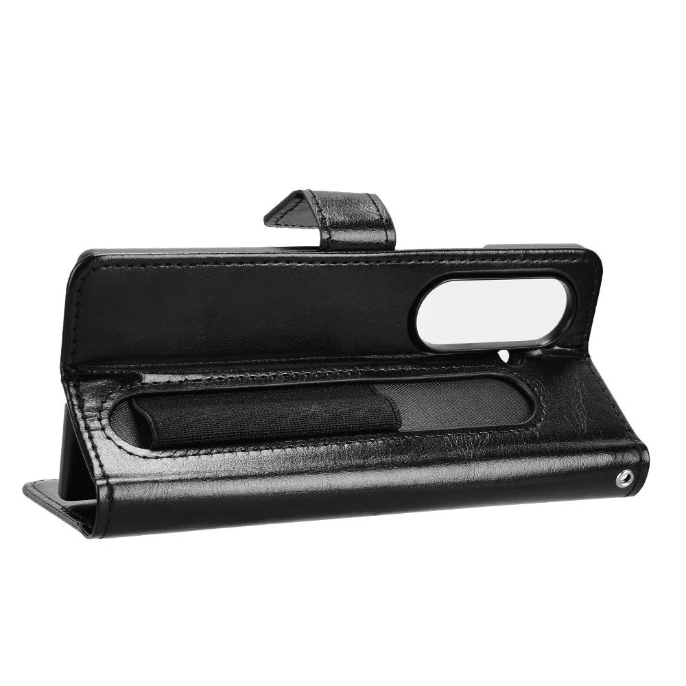 For Samsung Galaxy Z Fold7 5G Phone Case Pencil Slot Stand Leather Cover Crazy Horse Texture - Black - 3