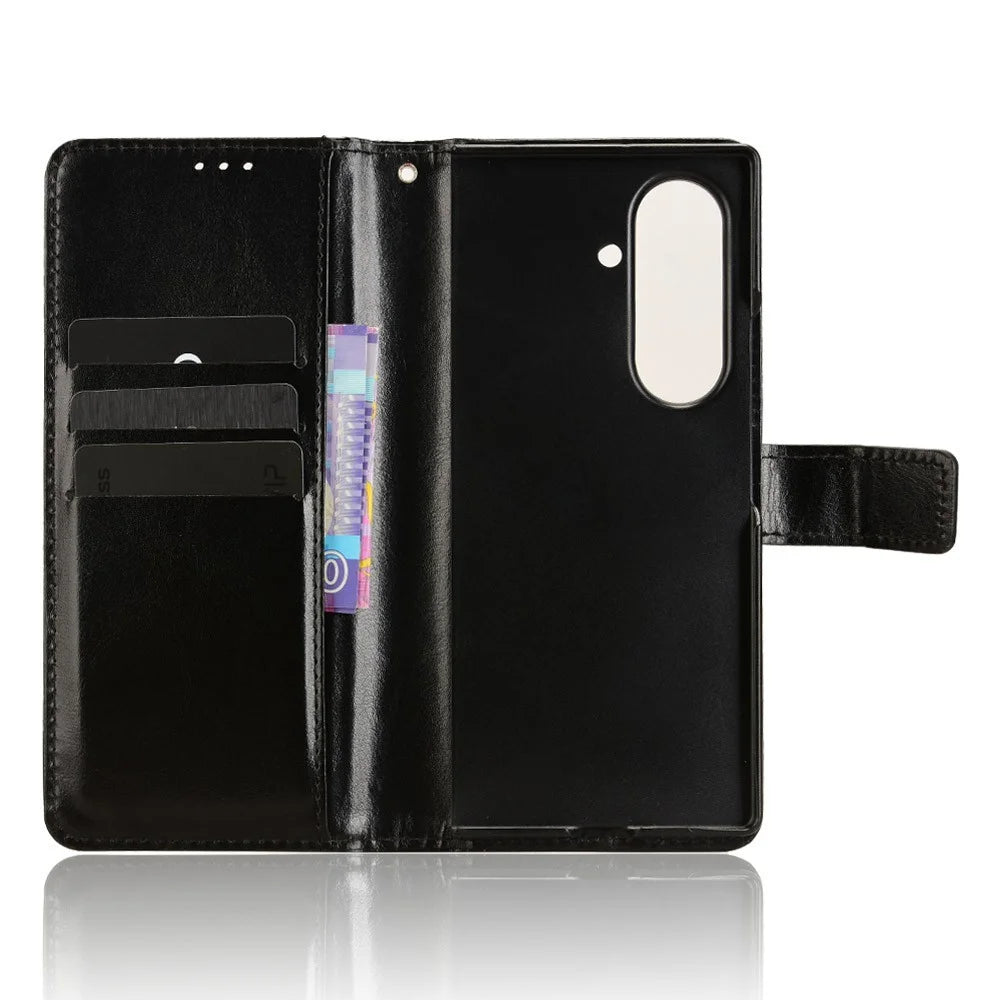 For Samsung Galaxy Z Fold7 5G Phone Case Pencil Slot Stand Leather Cover Crazy Horse Texture - Black - 4