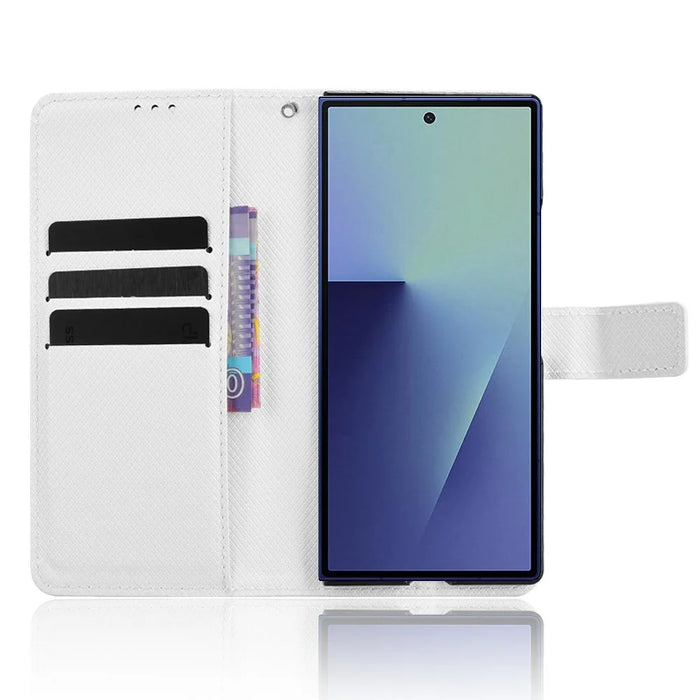 For Samsung Galaxy Z Fold7 5G Case with Pencil Holder, PU Leather Diamond Texture Wallet Phone Cover - White - 2