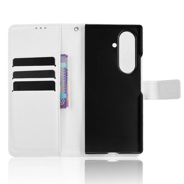 For Samsung Galaxy Z Fold7 5G Case with Pencil Holder, PU Leather Diamond Texture Wallet Phone Cover - White - 4