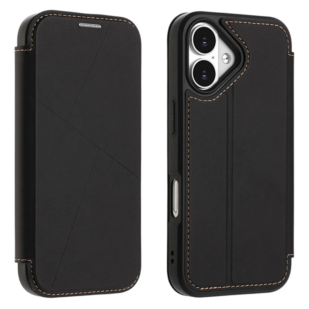 For iPhone 17 Case Magnetic Closure Card Slot Leather Flip Phone Cover - Black - 1