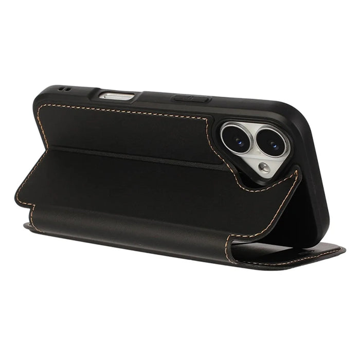 For iPhone 17 Case Magnetic Closure Card Slot Leather Flip Phone Cover - Black - 2