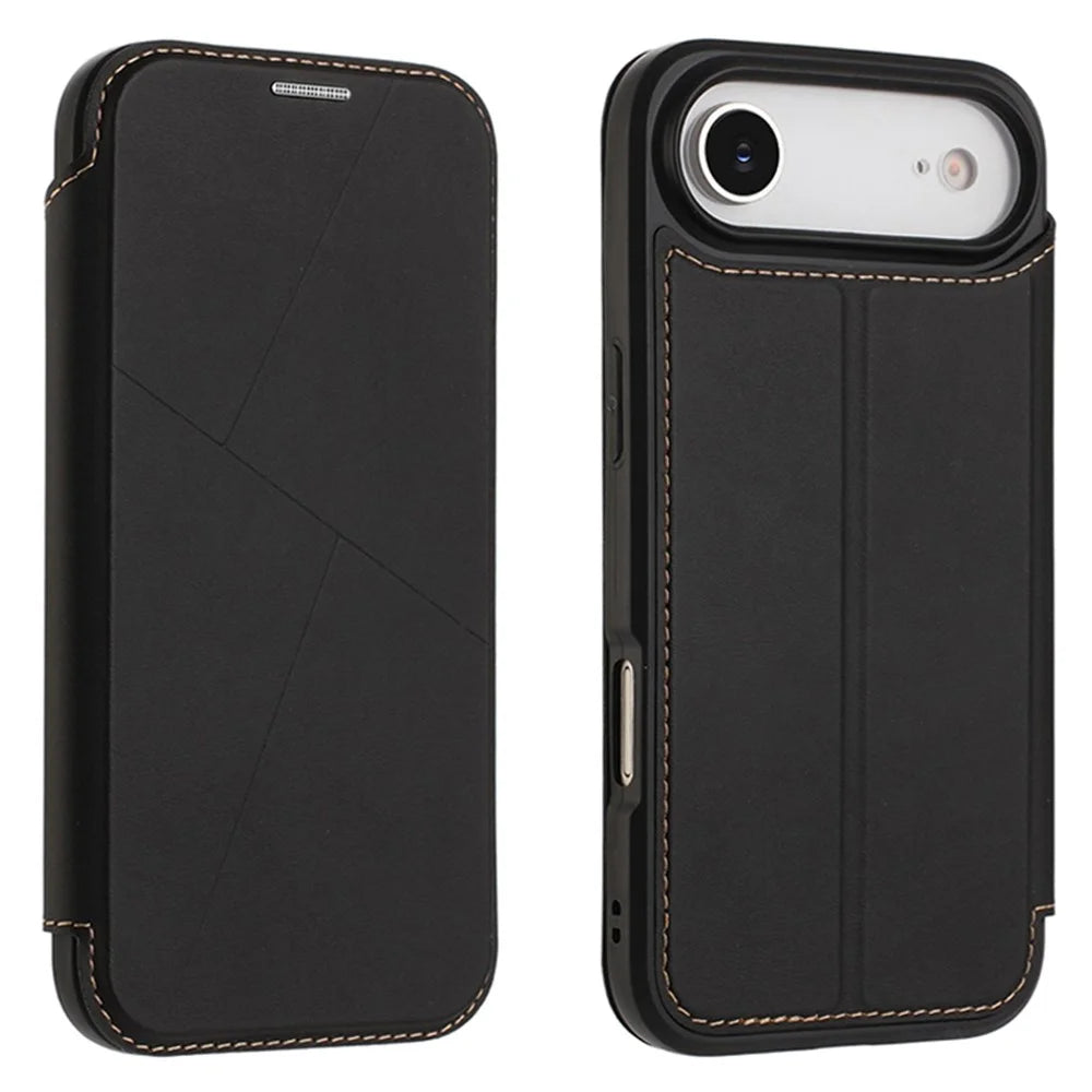For iPhone Air Case Magnetic Closure Card Slot Leather Flip Phone Cover - Black - 1