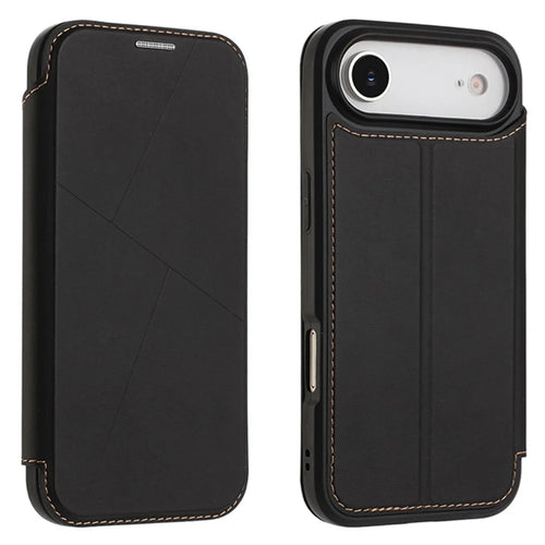 For iPhone Air Case Magnetic Closure Card Slot Leather Flip Phone Cover - Black - 1