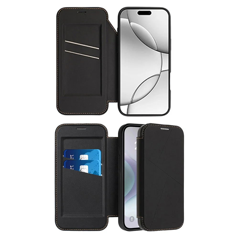 For iPhone Air Case Magnetic Closure Card Slot Leather Flip Phone Cover - Black - 3