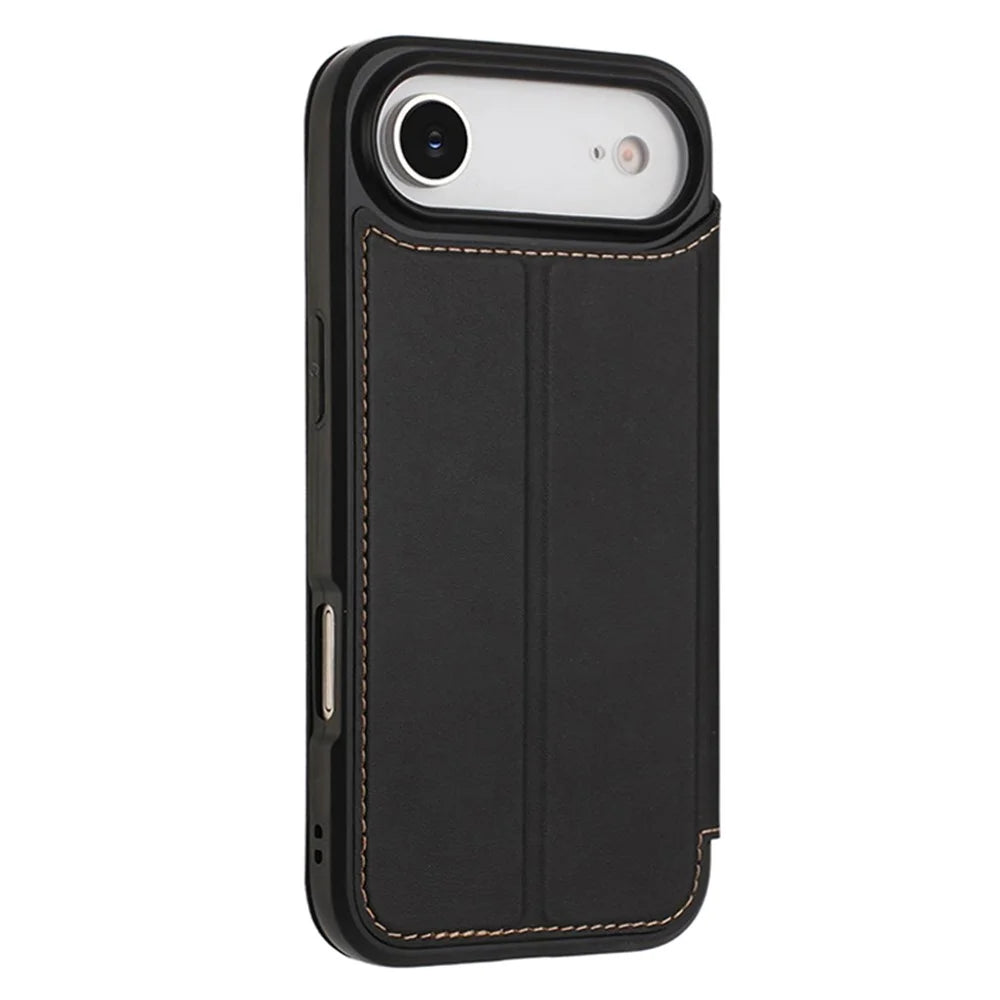 For iPhone Air Case Magnetic Closure Card Slot Leather Flip Phone Cover - Black - 5