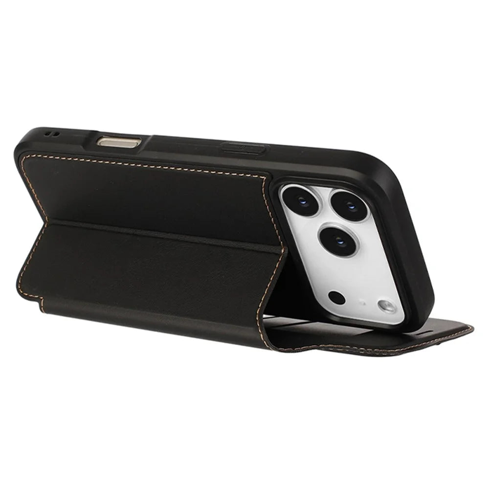 For iPhone 17 Pro Case Magnetic Closure Card Slot Leather Flip Phone Cover - Black - 2