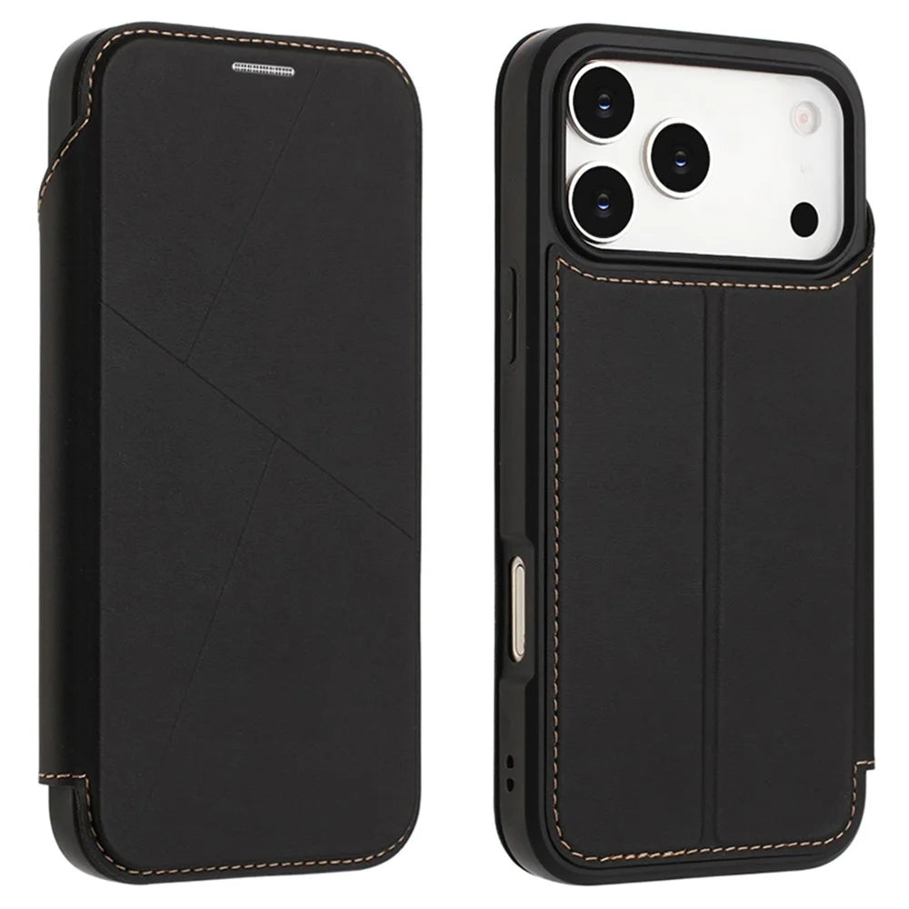 For iPhone 17 Pro Max Case Magnetic Closure Card Slot Leather Flip Phone Cover - Black - 1