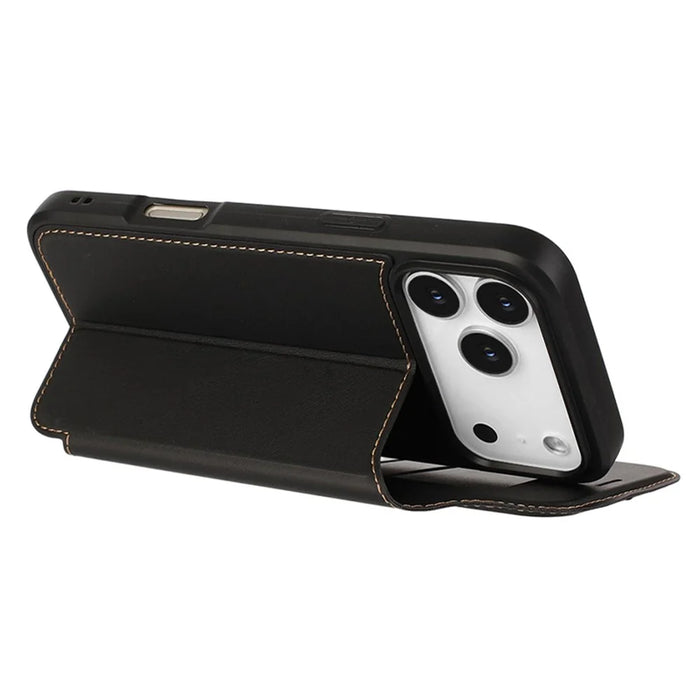 For iPhone 17 Pro Max Case Magnetic Closure Card Slot Leather Flip Phone Cover - Black - 2
