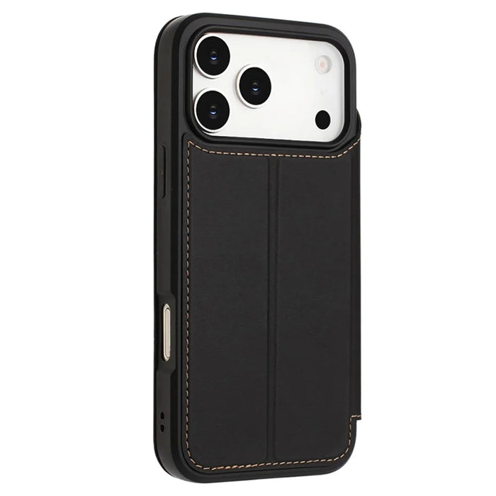 For iPhone 17 Pro Max Case Magnetic Closure Card Slot Leather Flip Phone Cover - Black - 7