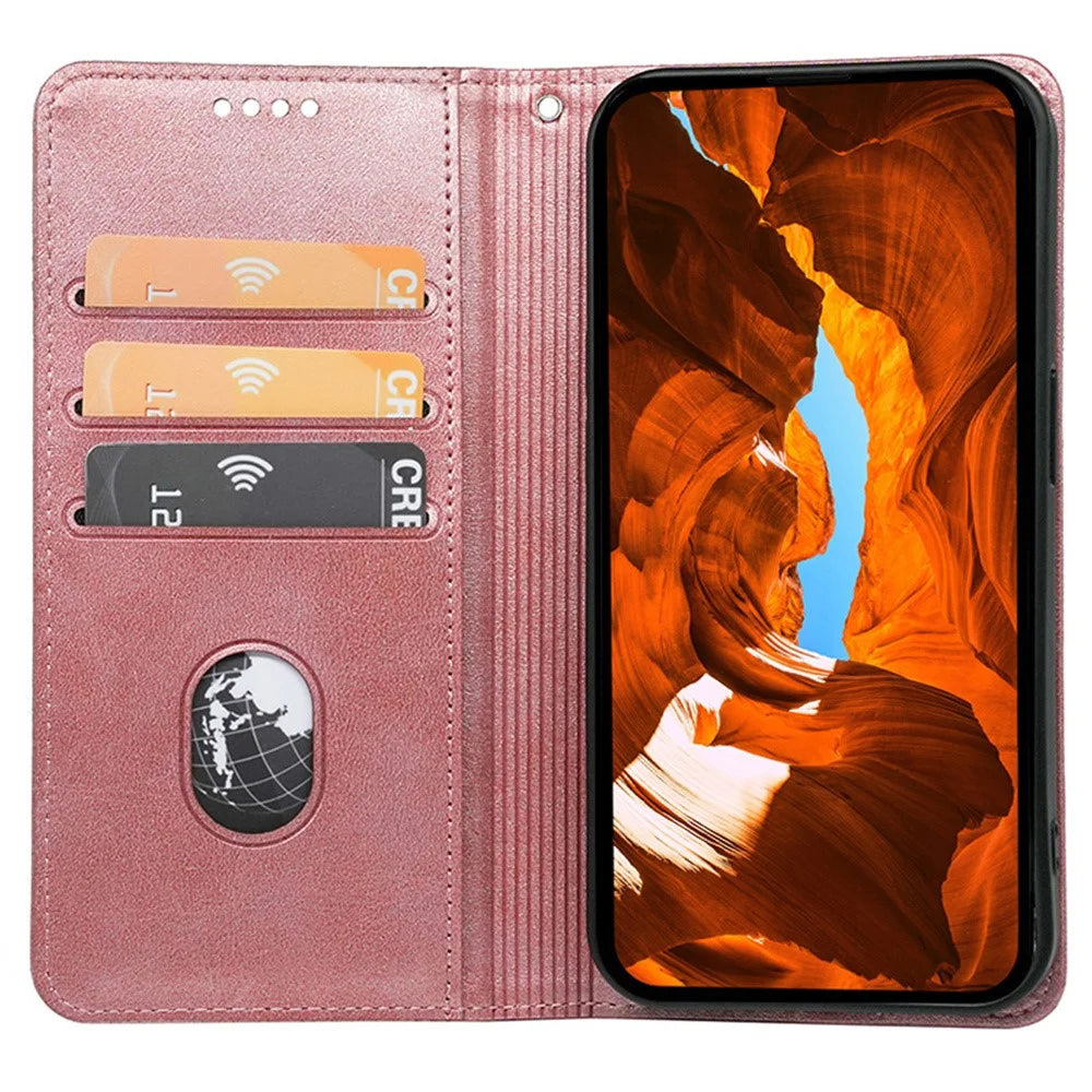 For Samsung Galaxy A26 5G Case Hidden Magnetic Closure Calf Texture Leather Phone Cover - Rose Gold - 2