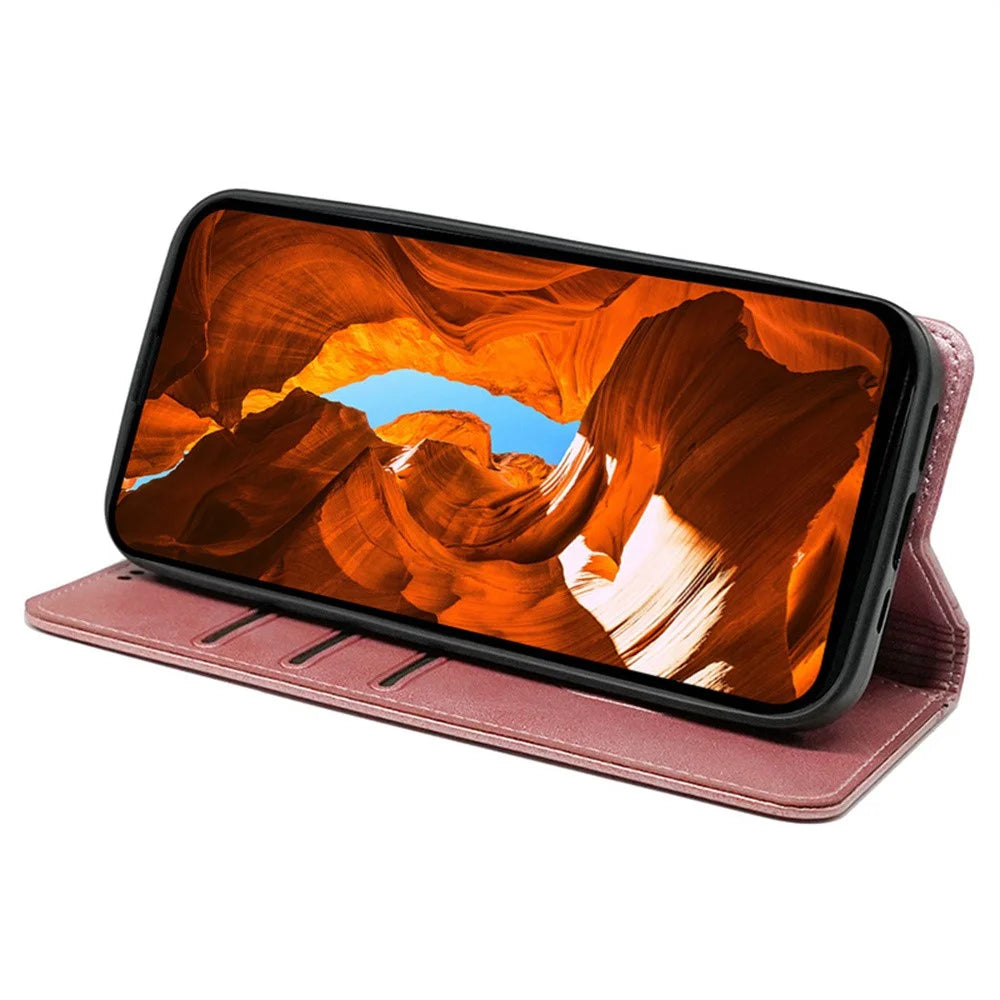 For Samsung Galaxy A26 5G Case Hidden Magnetic Closure Calf Texture Leather Phone Cover - Rose Gold - 3
