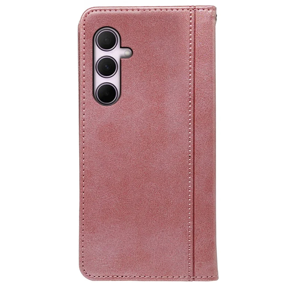 For Samsung Galaxy A26 5G Case Hidden Magnetic Closure Calf Texture Leather Phone Cover - Rose Gold - 6