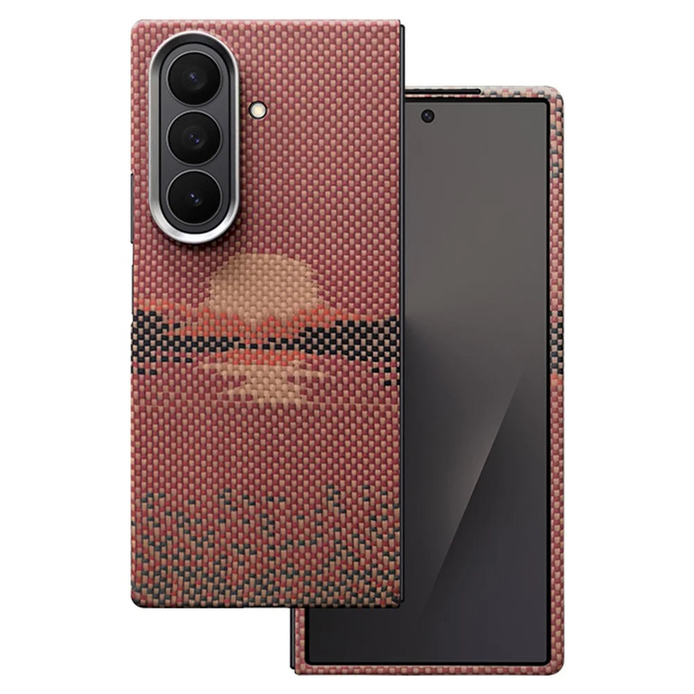 For Samsung Galaxy Z Fold7 5G Magnetic Case Aramid Fiber Phone Cover with Metal Lens Frame / Front Frame - Sun - 1