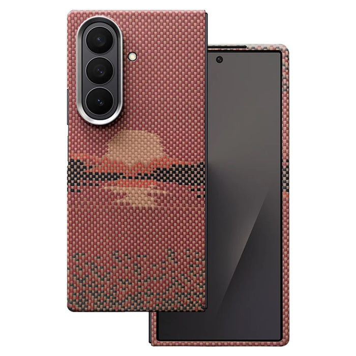 For Samsung Galaxy Z Fold7 5G Magnetic Case Aramid Fiber Phone Cover with Metal Lens Frame / Front Frame - Sun - 1