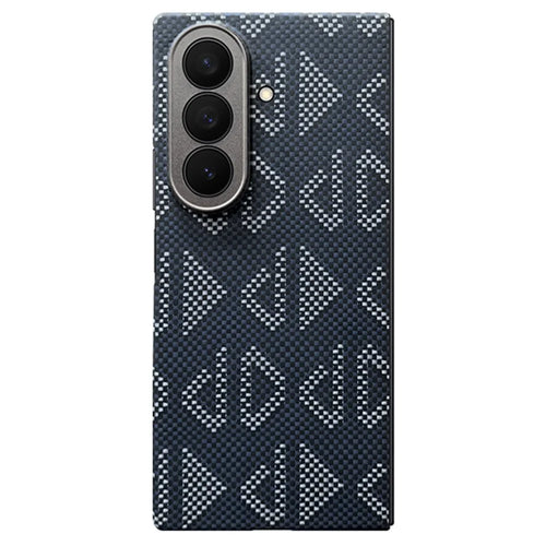For Samsung Galaxy Z Fold7 5G Magnetic Case Precise Cutouts Geometric Pattern Aramid Fiber Phone Cover with Metal Lens Frame / Front Frame - Blue - 1
