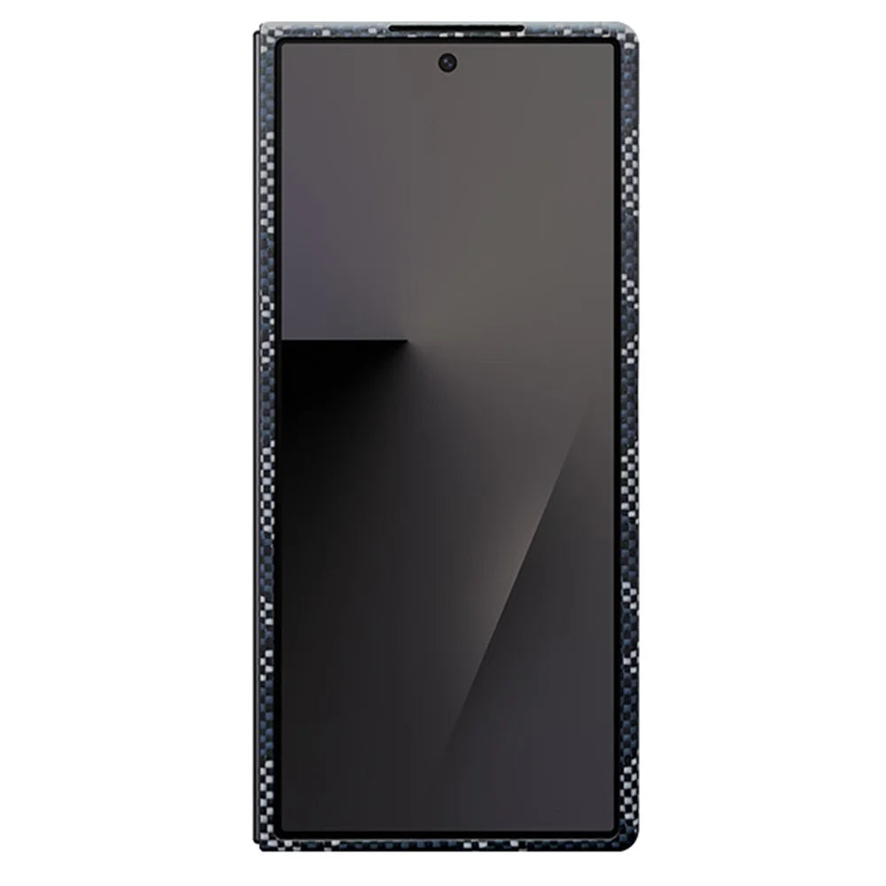 For Samsung Galaxy Z Fold7 5G Magnetic Case Precise Cutouts Geometric Pattern Aramid Fiber Phone Cover with Metal Lens Frame / Front Frame - Blue - 2