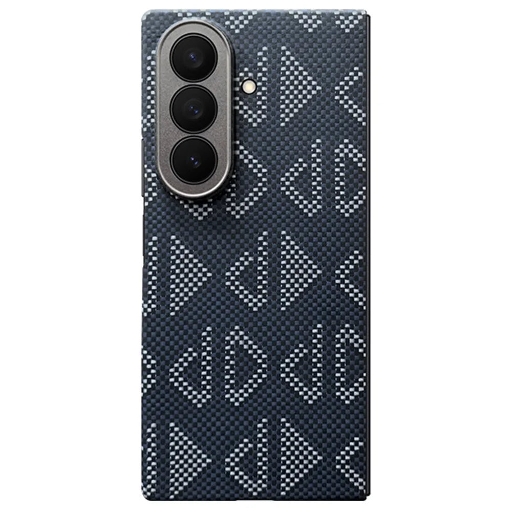 For Samsung Galaxy Z Fold7 5G Magnetic Case Precise Cutouts Geometric Pattern Aramid Fiber Phone Cover with Metal Lens Frame - Blue - 1