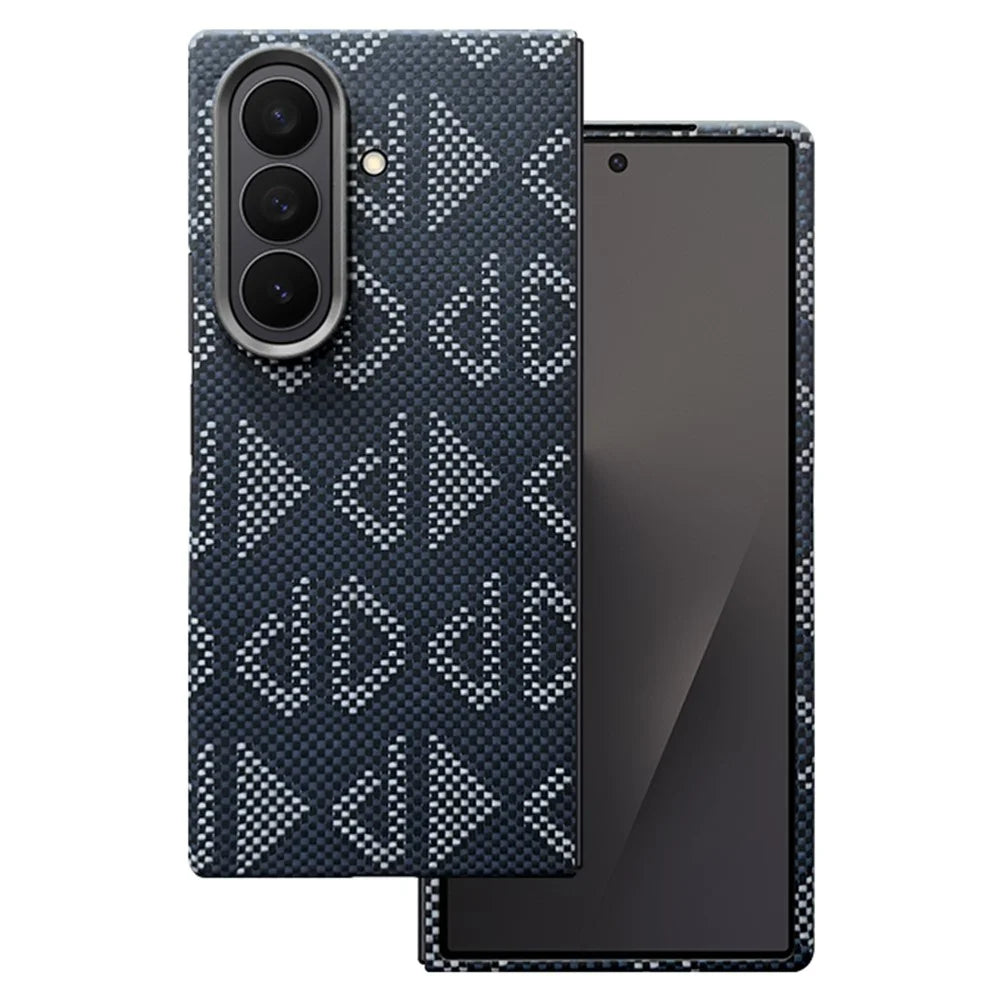 For Samsung Galaxy Z Fold7 5G Magnetic Case Geometric Pattern Aramid Fiber Phone Cover with Metal Lens Frame / Front Frame - Blue - 1