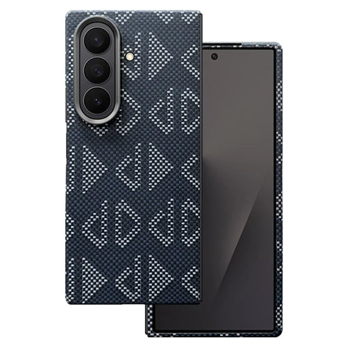 For Samsung Galaxy Z Fold7 5G Magnetic Case Geometric Pattern Aramid Fiber Phone Cover with Metal Lens Frame / Front Frame - Blue - 1