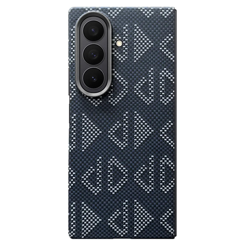 For Samsung Galaxy Z Fold7 5G Magnetic Case Geometric Pattern Aramid Fiber Phone Cover with Metal Lens Frame / Front Frame - Blue - 2