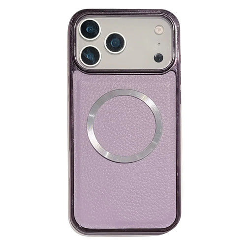 For iPhone 17 Pro Magnetic Case Electroplating Litchi Texture PU TPU PC Phone Back Cover - Purple - 1
