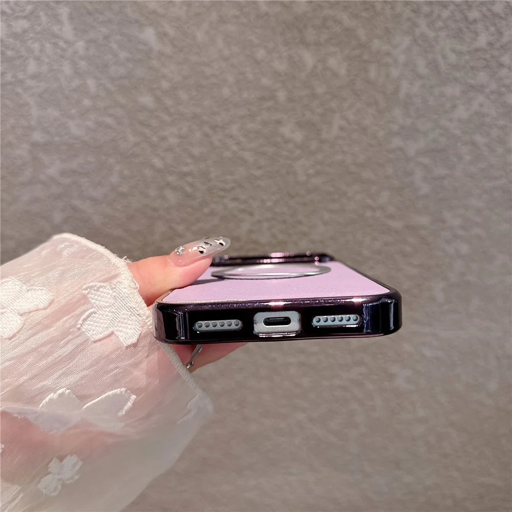 For iPhone 17 Pro Magnetic Case Electroplating Litchi Texture PU TPU PC Phone Back Cover - Purple - 4