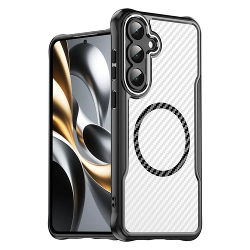 For Samsung Galaxy S25 FE Magnetic Case Hybrid Phone Cover Carbon Fiber - Black - 1