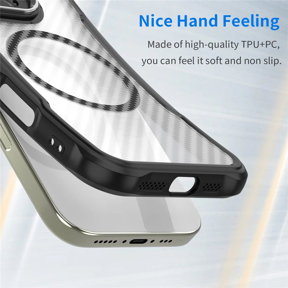 For Samsung Galaxy S25 FE Magnetic Case Hybrid Phone Cover Carbon Fiber - Black - 2