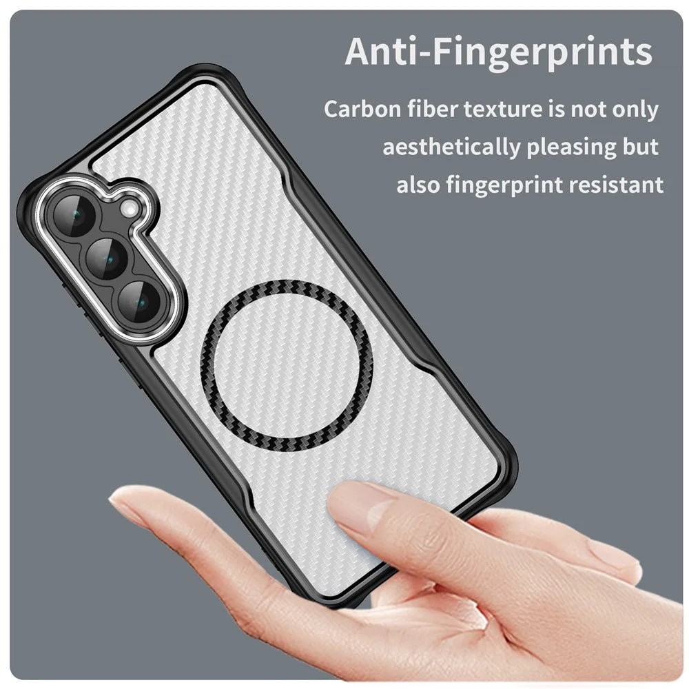For Samsung Galaxy S25 FE Magnetic Case Hybrid Phone Cover Carbon Fiber - Black - 3