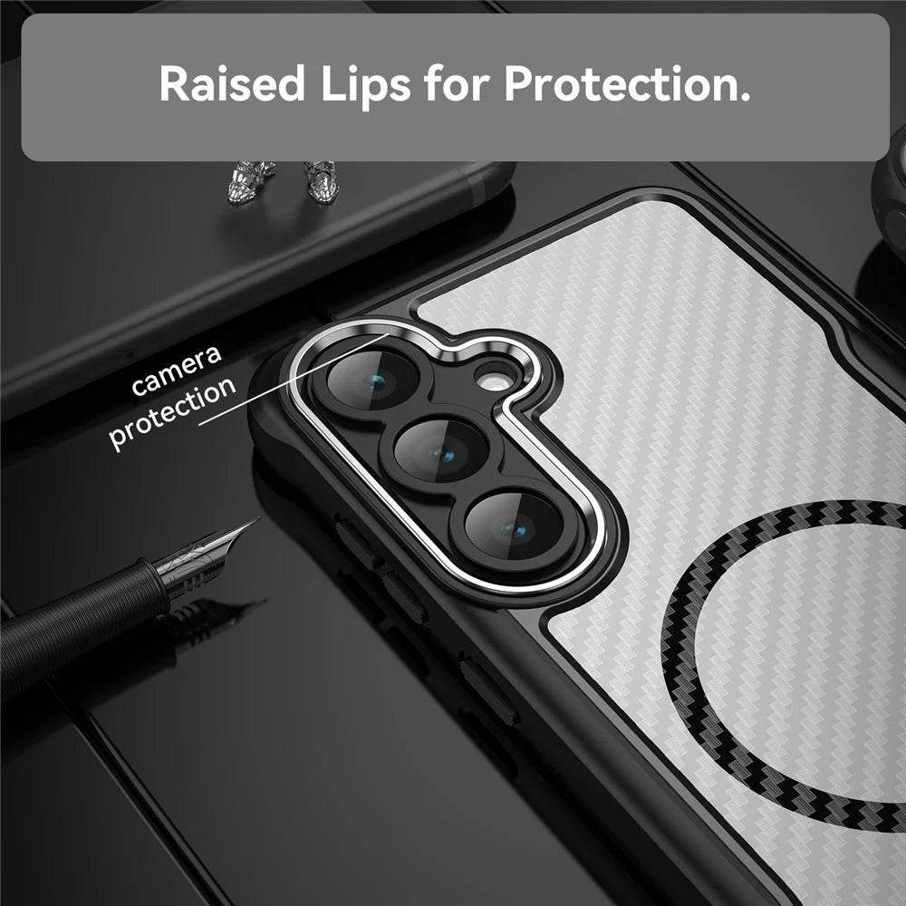 For Samsung Galaxy S25 FE Magnetic Case Hybrid Phone Cover Carbon Fiber - Black - 4