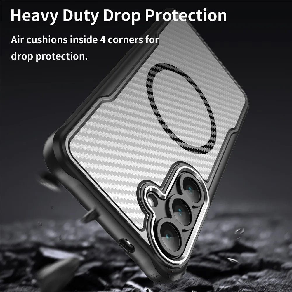 For Samsung Galaxy S25 FE Magnetic Case Hybrid Phone Cover Carbon Fiber - Black - 7