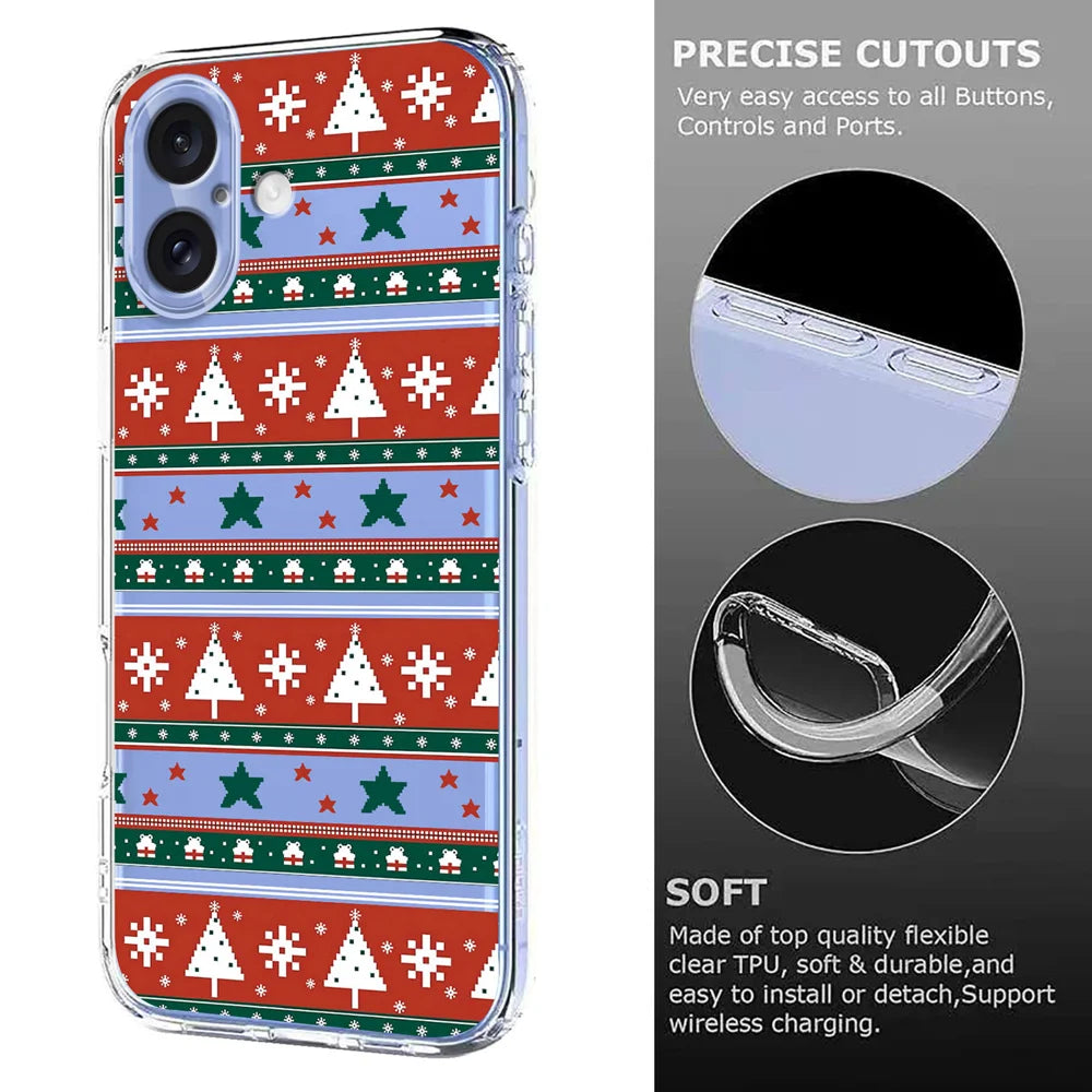 For iPhone 16 Case Christmas Themed Pattern Printing TPU Phone Back Cover - Christmas Ribbons - 6