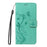 For iPhone 15 Pro Max PU Leather Cases Flower Pattern Wallet Stand Phone Cover with Strap - Green - 5