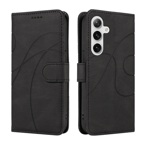 For Samsung Galaxy S24+ / Galaxy S25+ Wallet Case Leather Phone Cover Stand with Curved Line Design -  Black - 1