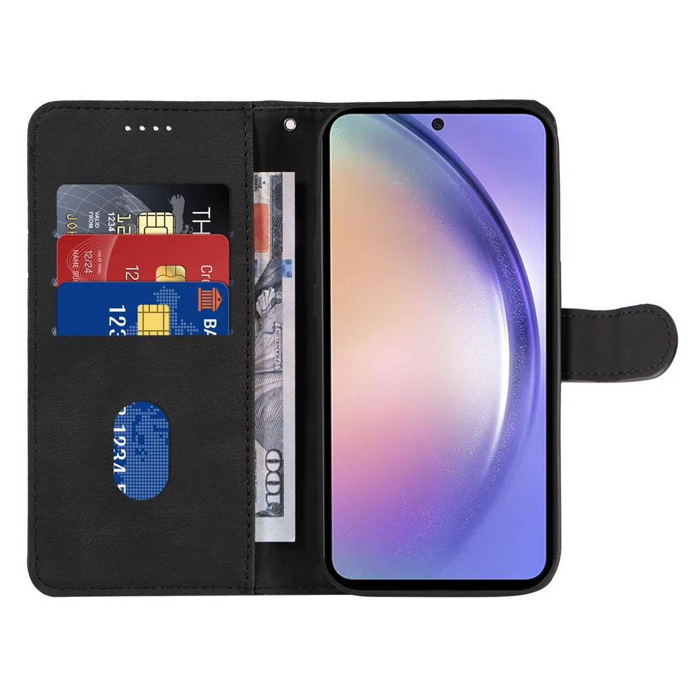 For Samsung Galaxy A54 5G Wallet Case Leather Phone Cover Stand with Curved Line Design -  Black - 2