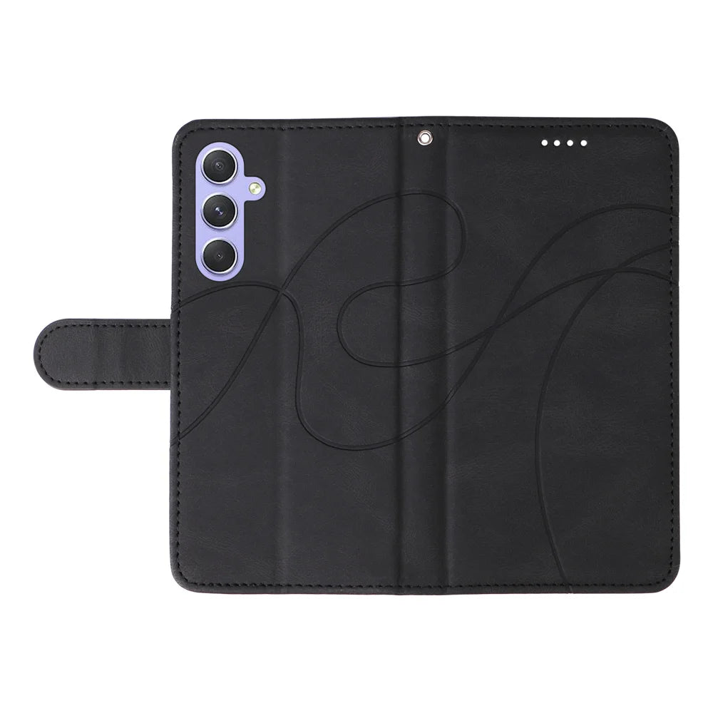For Samsung Galaxy A54 5G Wallet Case Leather Phone Cover Stand with Curved Line Design -  Black - 3