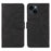 For iPhone 15 Wallet Case Leather Phone Cover Stand with Curved Line Design -  Black - 1