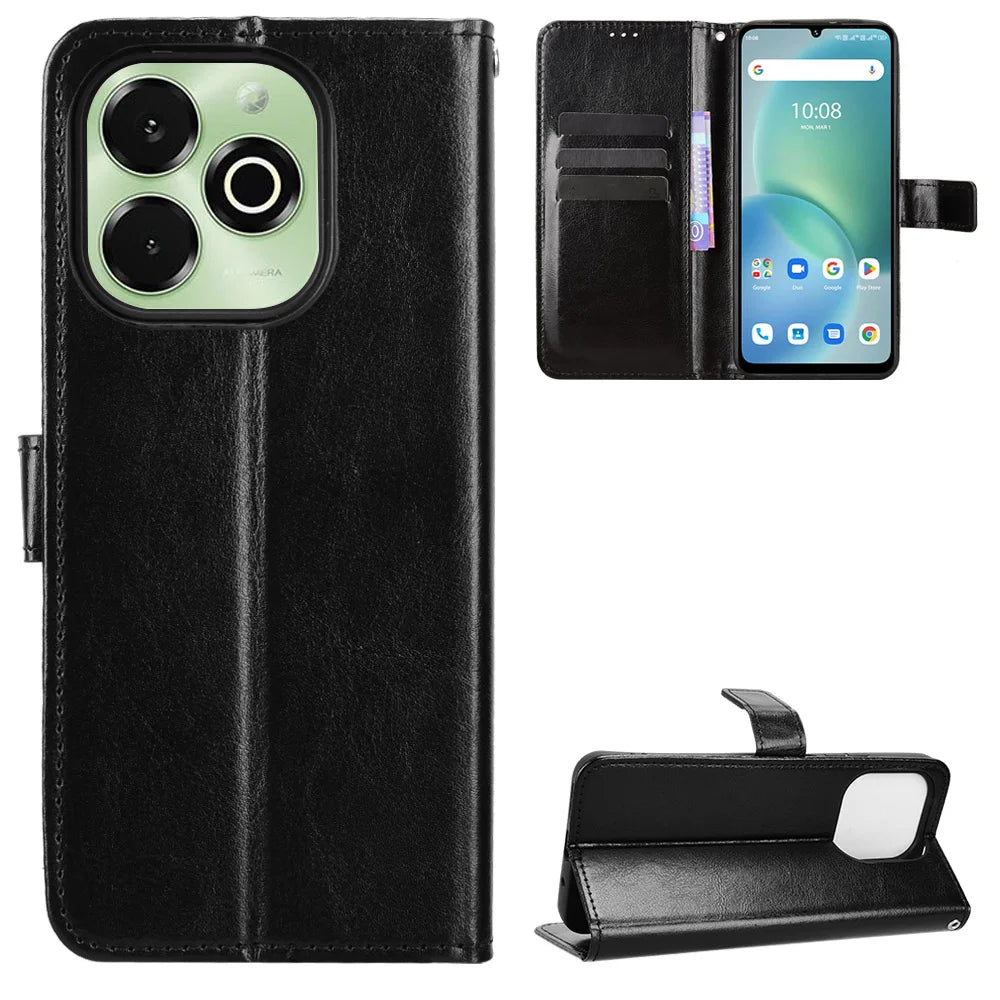 For Umidigi G100x 4G / Umidigi G100x 5G / Umidigi Note 100x 4G / Umidigi Note 100x 5G / Umidigi G9x 4G PU Leather Case with Strap Crazy Horse Texture Phone Wallet Cover - Black - 1