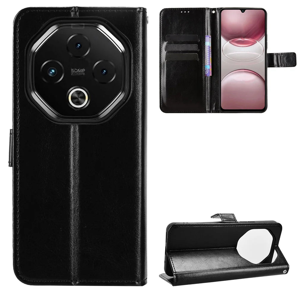 For Umidigi G100 5G / Umidigi G100 Pro 4G PU Leather Case with Strap Crazy Horse Texture Phone Wallet Cover - Black - 1