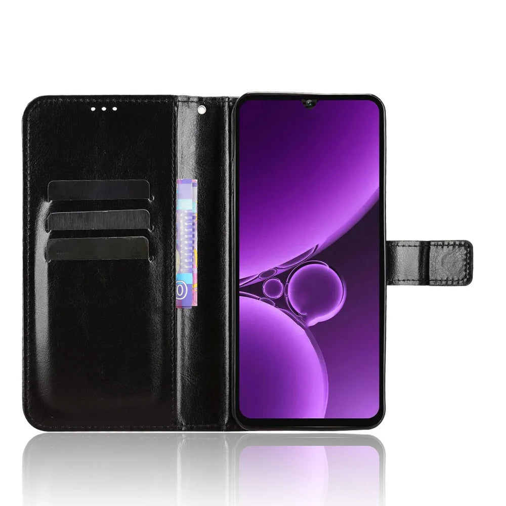 For Oukitel C59 Pro PU Leather Case with Strap Crazy Horse Texture Phone Wallet Cover - Black - 5