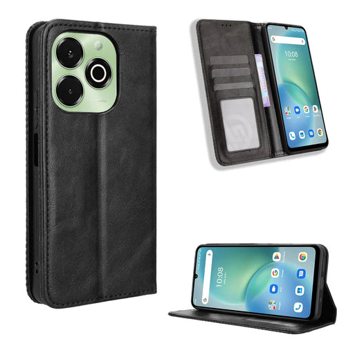 For Umidigi G100x 4G / Umidigi G100x 5G / Umidigi Note 100x 4G / Umidigi Note 100x 5G / Umidigi G9x 4G Leather Case Wallet Stand Retro Texture Phone Cover - Black - 1