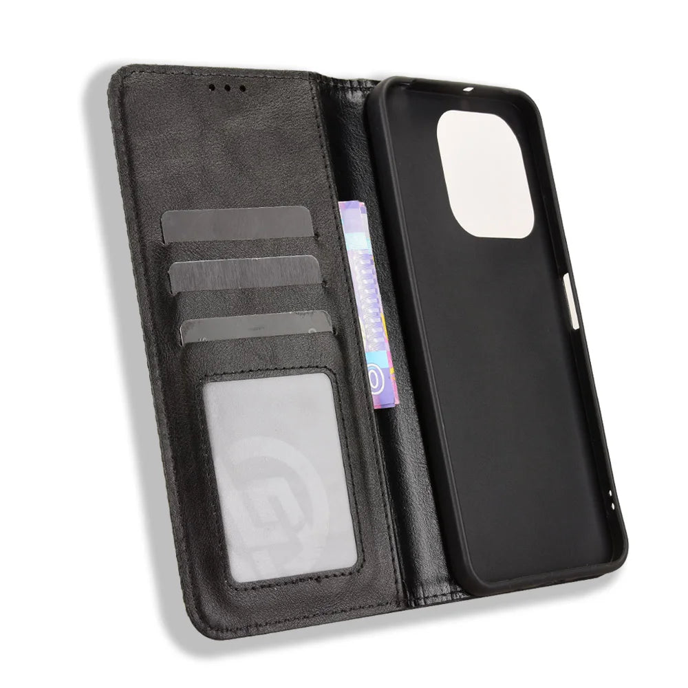 For Umidigi G100x 4G / Umidigi G100x 5G / Umidigi Note 100x 4G / Umidigi Note 100x 5G / Umidigi G9x 4G Leather Case Wallet Stand Retro Texture Phone Cover - Black - 5