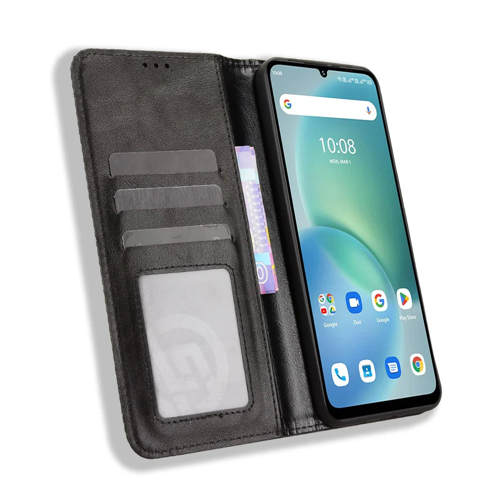 For Umidigi G100x 4G / Umidigi G100x 5G / Umidigi Note 100x 4G / Umidigi Note 100x 5G / Umidigi G9x 4G Leather Case Wallet Stand Retro Texture Phone Cover - Black - 6