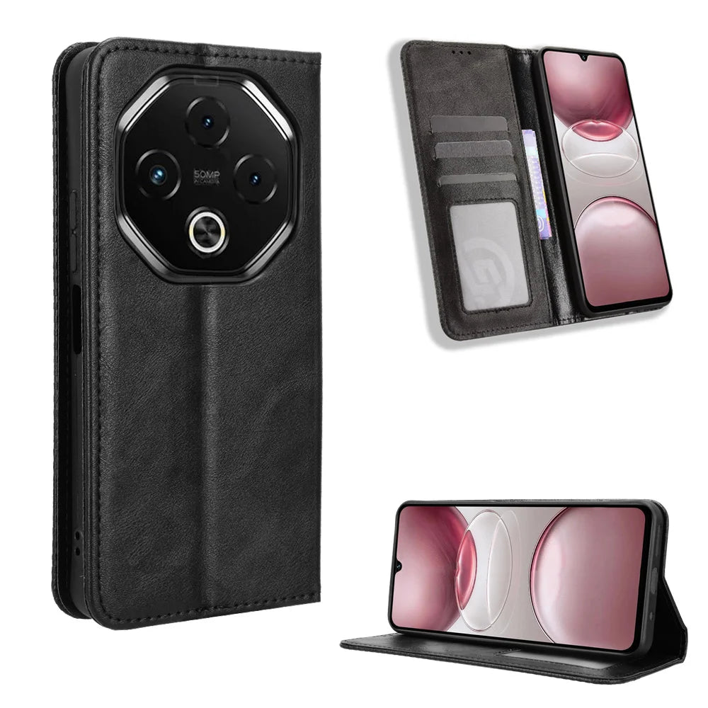 For Umidigi G100 5G / Umidigi G100 Pro 4G Leather Case Wallet Stand Retro Texture Phone Cover - Black - 1