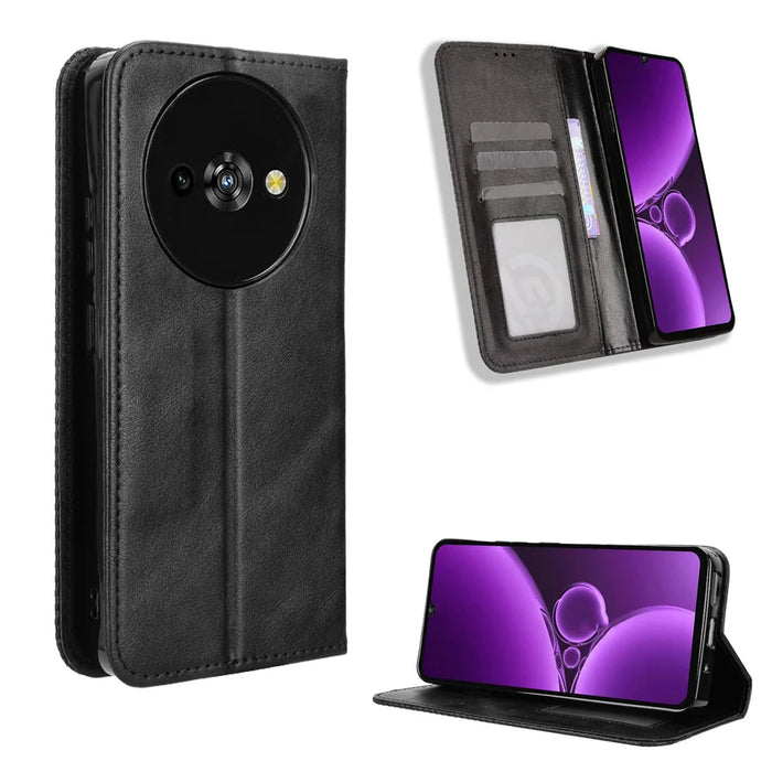 For Oukitel C59 Pro Leather Case Wallet Stand Retro Texture Phone Cover - Black - 1