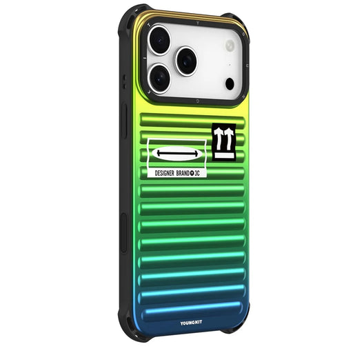 YOUNGKIT For iPhone 17 Pro Max Case Suitcase Style TPU + Aluminium Alloy Laser Gradient Phone Cover - Orange  /  Green  /  Blue - 1